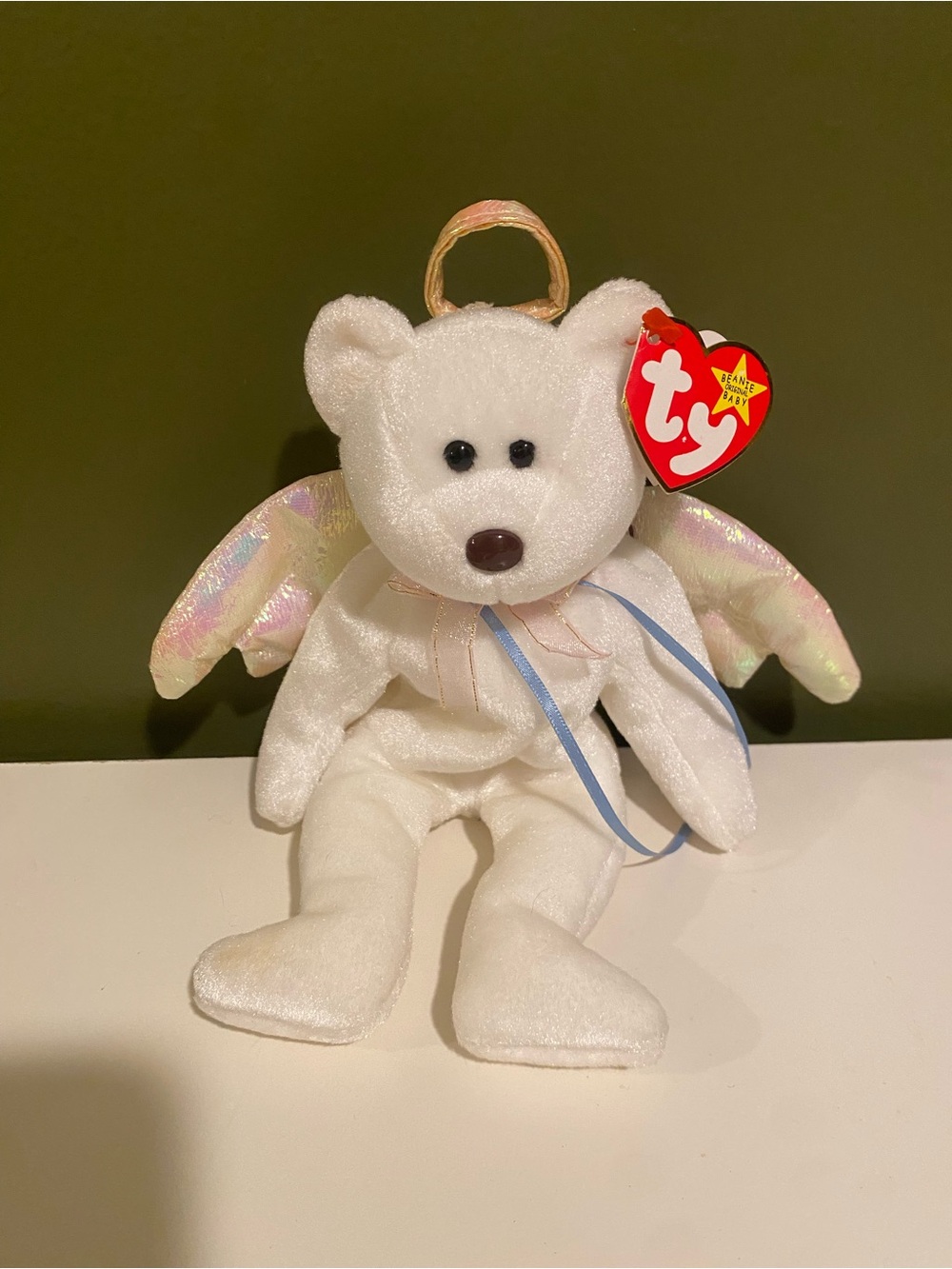 Ty White Angel Bear Plush with Iridescent Wings